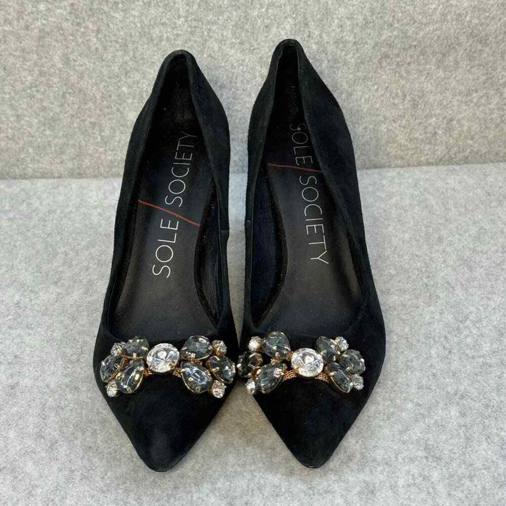 Sole Society Black Suede Gem Embellish Pumps Size 6